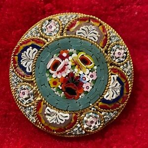 Micromosaic floral millefiori Multicolored Italy Brooch. Handmade.